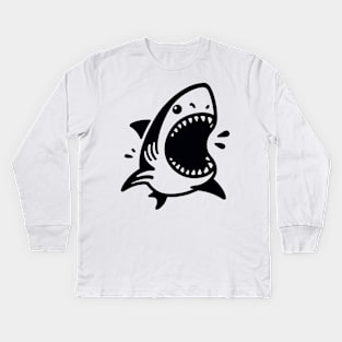 Stick Figure of a Shark in Black Ink Kids Long Sleeve T-Shirt